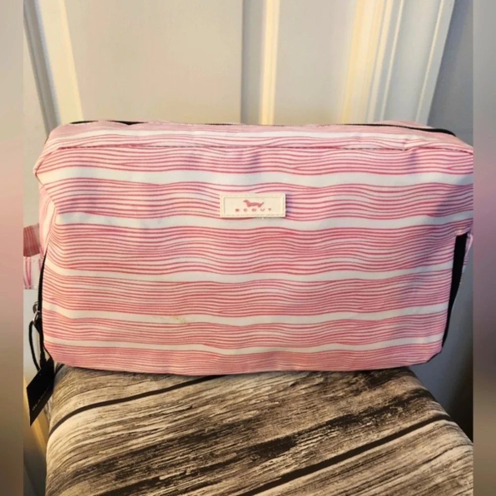 Scout Pink and White Striped Cosmetic Bag